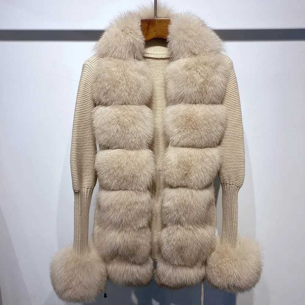 Hot Sales Lady Knitwear Autumn Winter Sweater Women Real Fox Fur Coat Knitted Cardigans with Natural Fur Fashion StreetwearX241016