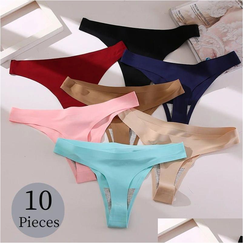 Bzel Solid Female Thongs Silk Satin Womens Sports Seamless Y Lingerie Girls Gstrings Underpants Tanga 240407 Drop Delivery Apparel Dhhrj
