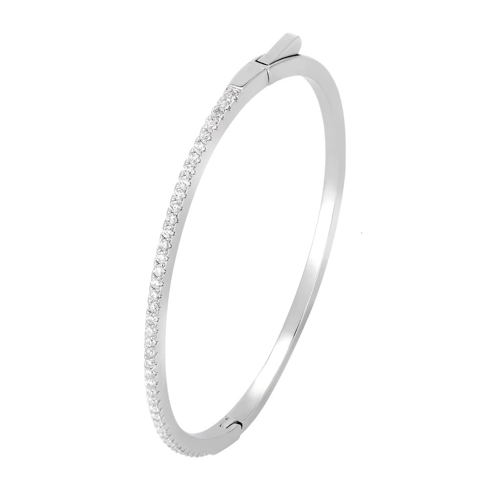 Poulisa Micro Pave S925 Closed Bracelet for Women 925 Silver Round Cut Mossan Moisa Cuff Bangle Jewels Gift Pulsera 240923