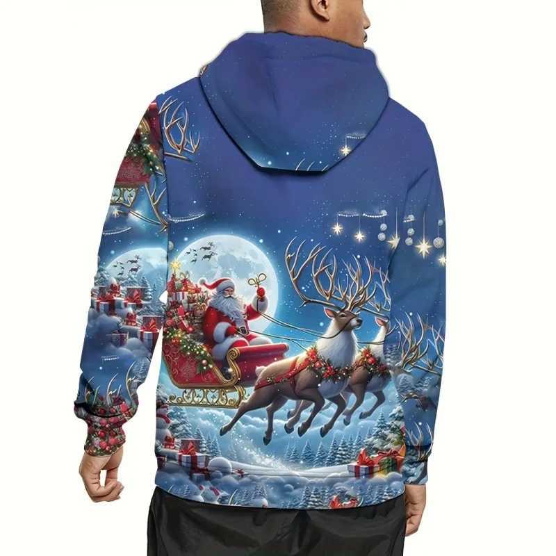 2025 Christmas Mens Hoodie Santa Claus Printed Long Sleeve Sweater Mens Casual Hoodie Loose Oversized Mens Wear Y241016