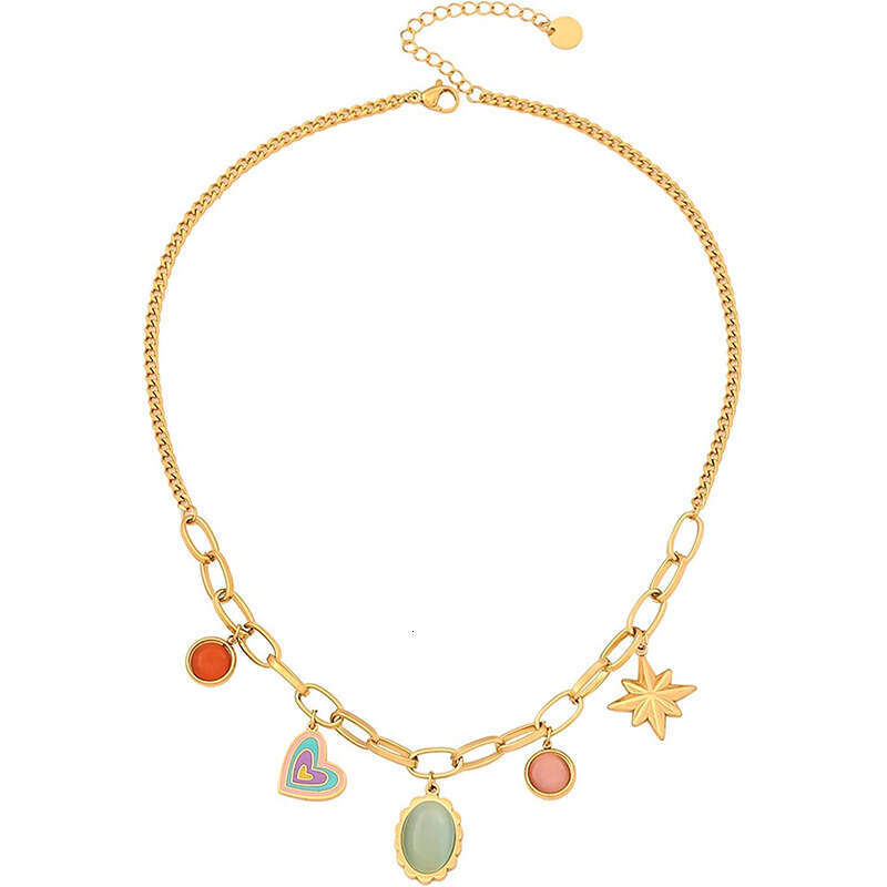Bohemian style cherry necklace strawberry heart-shaped star pendant mermaid bow dolphin shell tassel paperclip