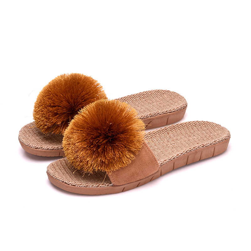 Cute Fluffy Ball en Slippers Home Four Seasons General Indoor Non-Slip Soft Bottom Sandals 9430