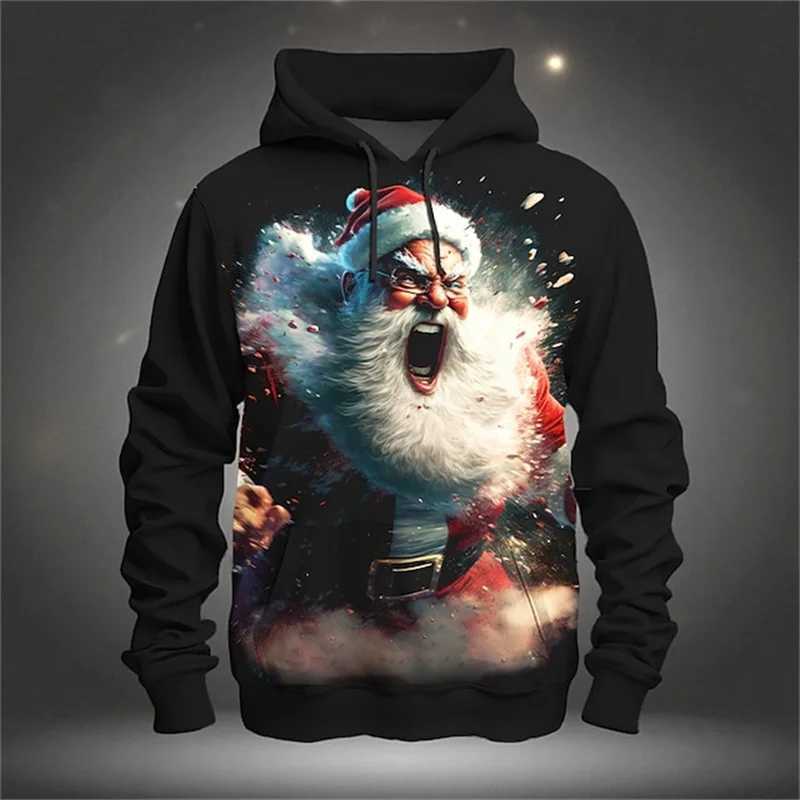 Interesting 3D Santa Claus printed mens hoodie for autumn and winter casual sportswear fashionable unisex Xmas clothing oversized zipper Y241016