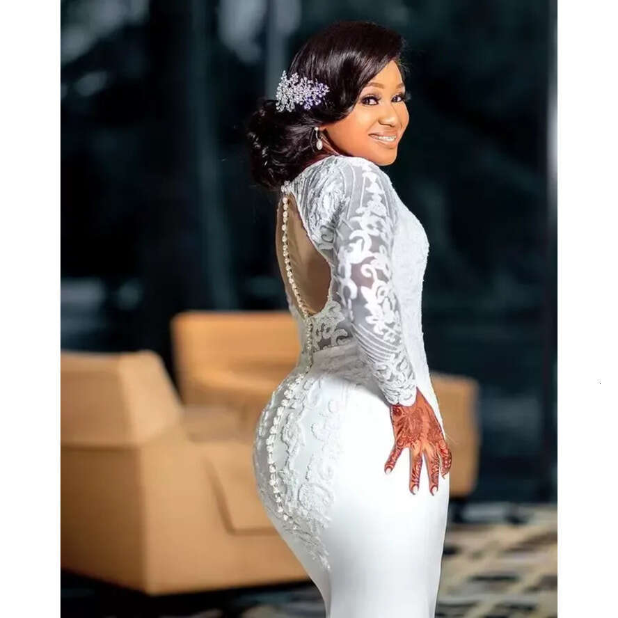 Size Arabic Plus Aso Ebi Lace Beaded Mermaid Wedding Gowns Long Sleeves Satin Vintage Bridal Dresses