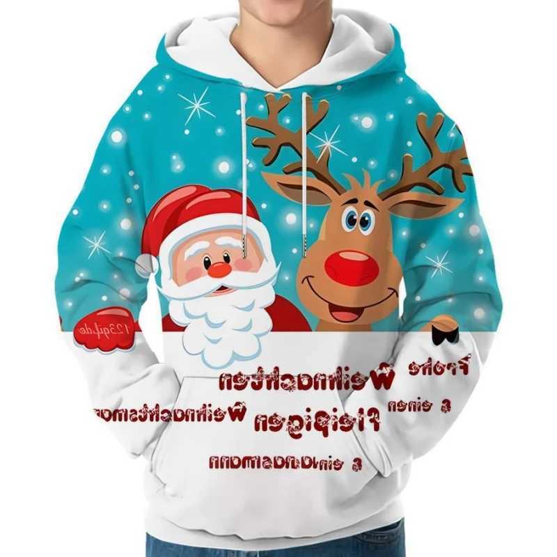 Mens and womens Christmas clothing 2024 autumn and winter hooded family clothing cute reindeer red and white happy hot selling y2k clothing Y241016