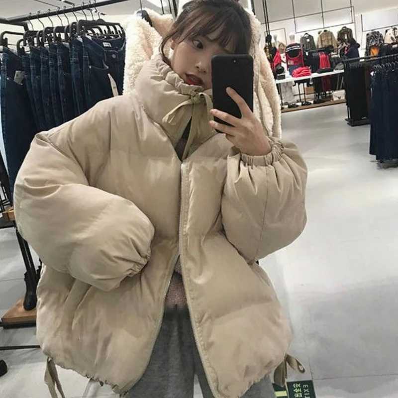 Parkas Womens Unique Bow Sweet Pink Turtle Neck Thick Womens Winter Jacket Ulzzang Lace Splicing Elegant Womens Casual Comfort M241011