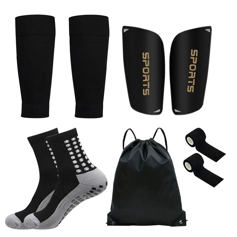 5PCS Set Football Bag Soccer Socks Teenagers Men Sport Grip Leg Cover Bandage Shin Pads Training Shank Board 241015