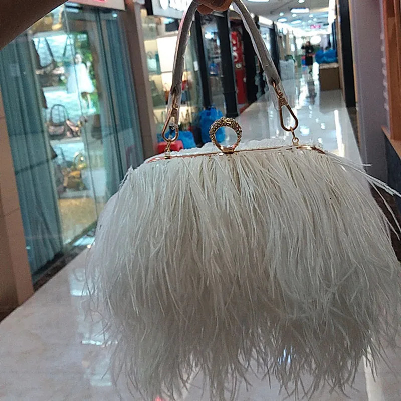 Women s Handbag Ostrich Feather Clutch Shoulder Bags Feathers Chain Evening Party 241011