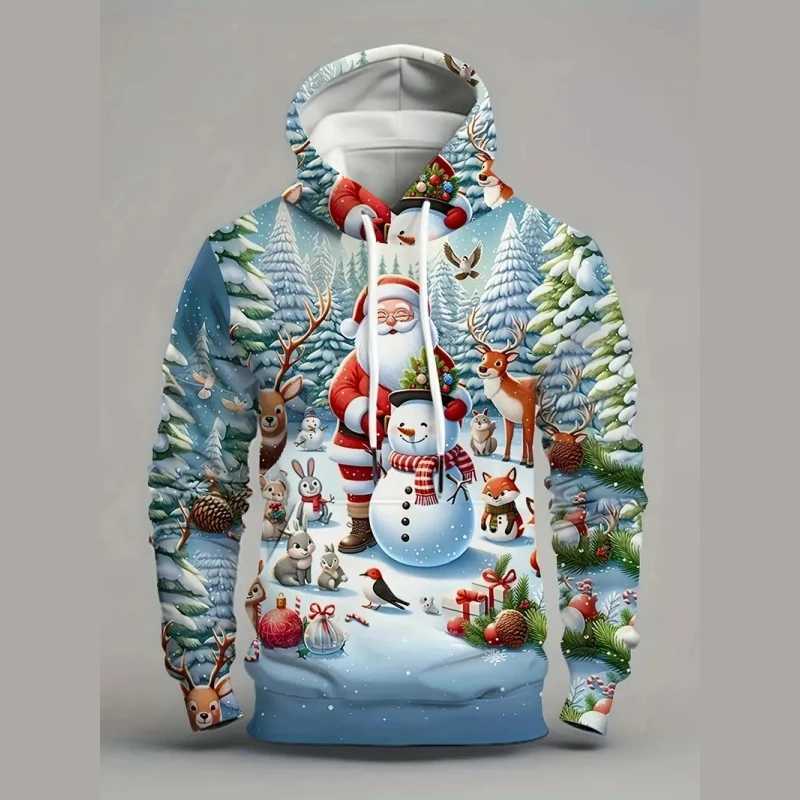 2025 Mens Christmas Hoodie Santa Claus 3D Printed Hoodie Mens Autumn Fashion Mens Festival Top Y241016