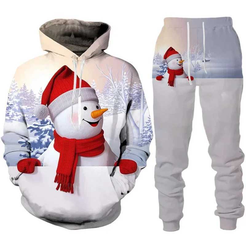 New Years Party 3D Printed Santa Claus Mens Hoodie Pants 2-piece Set Casual Oversized Long Sleeve Zipper Y241016