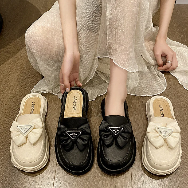Fashion Women Slippers New Bow Platform Lady Commute Casual Sandals Baotou Thick Soled Shoes Comfortable Soft Sole Shoes Female