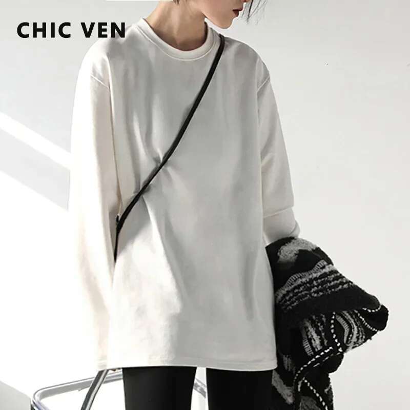 CHIC VEN Spring Autumn Women's Solid Color Loose Long Sleeve T-Shirt O-Neck Basic Top Bottomed Shirt Casual Tshirt Woman Femal