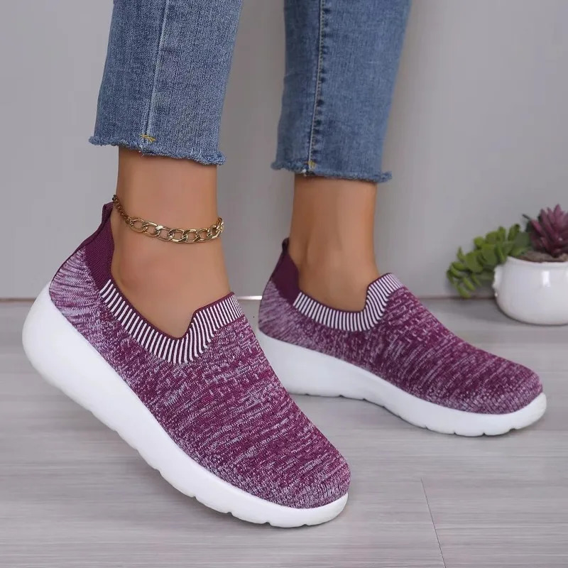 2025 new Knitting Women Sneakers Mesh Sport Loafers Shoes FlatsCasual WalkingShoes Summer Cozy Running Travelatillas Mujer 241016