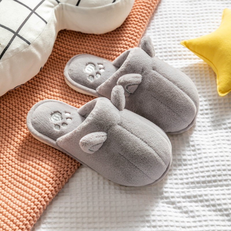 Plush cotton slippers cute female winter cartoon home anti slip warm indoor cotton shoes