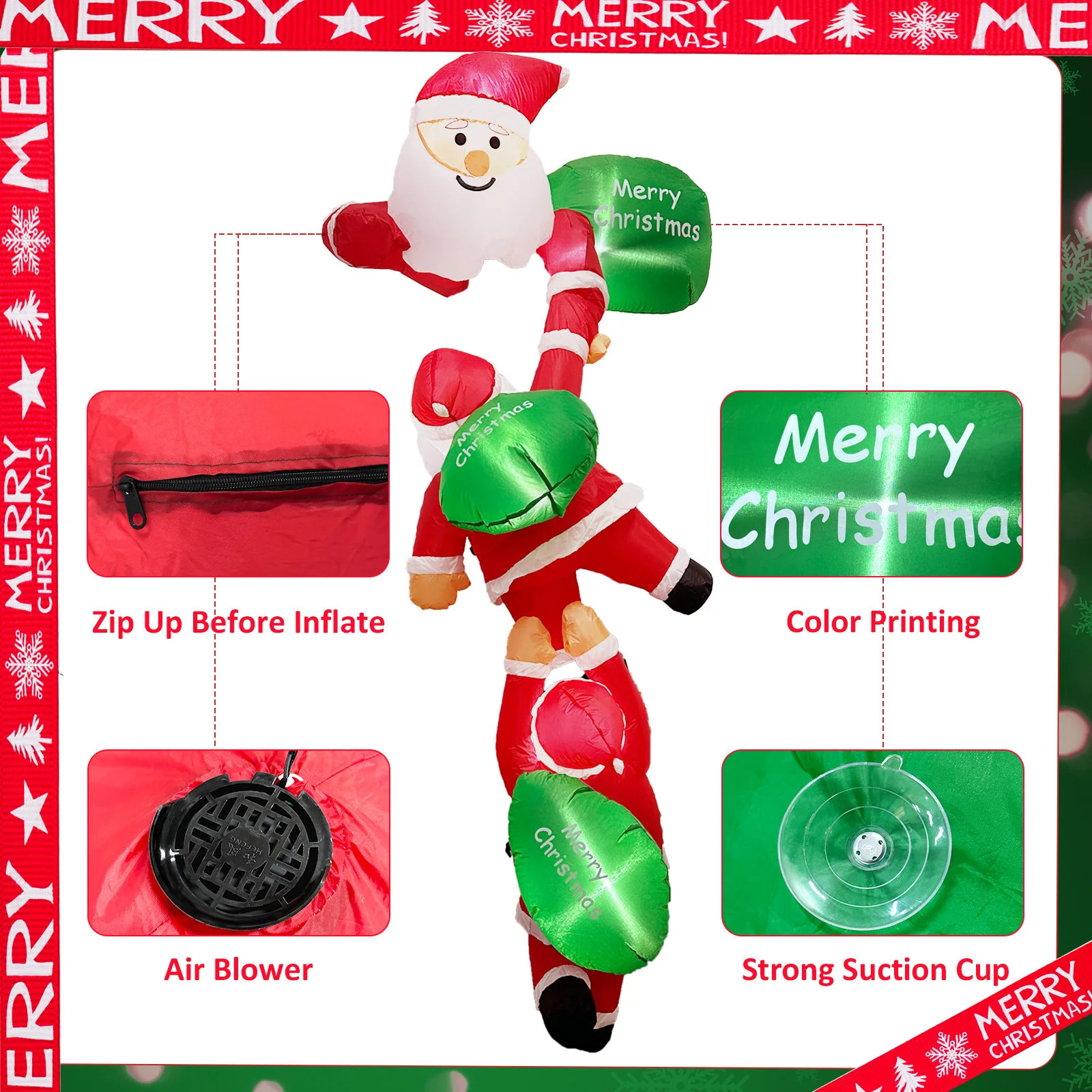 8-Foot Christmas Climbing Santa Claus with Built in LED Inflatable Santa Claus Outdoor Windows Eaves 241008