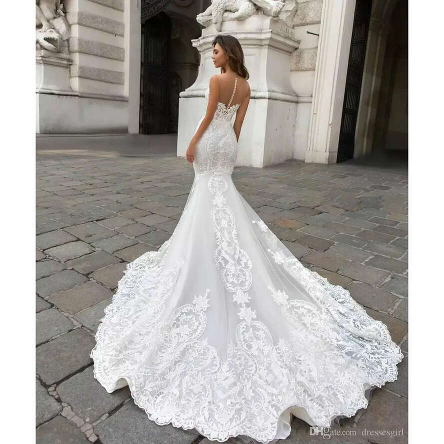 Mermaid Lace Gorgeous Dresses With Cape Sheer Plunging Neck Bohemian Wedding Gown Appliqued Plus Size Ba