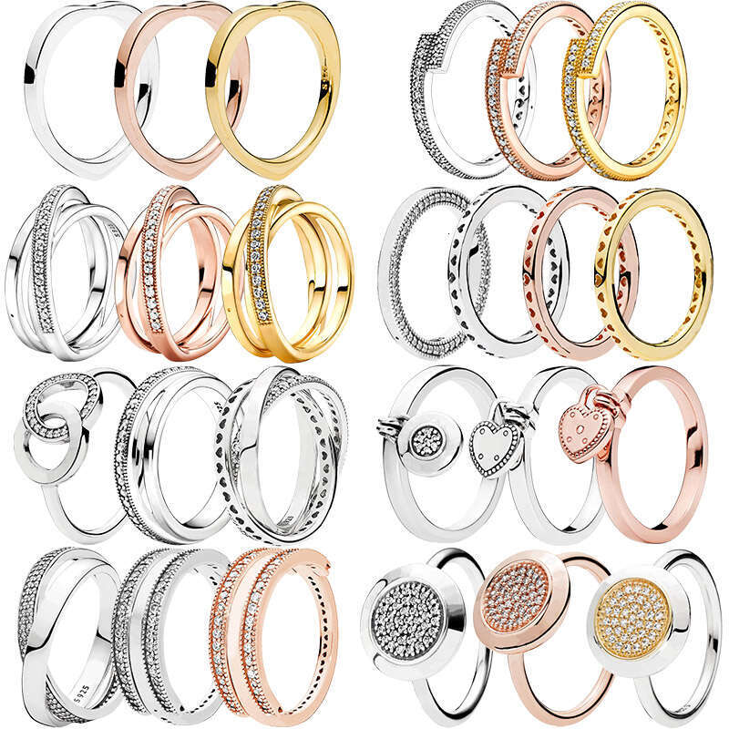 Gift designer rings for women men 925 Sterling Silver Rose Gold Heart Pave Clear Zircon CZ Overlapping Rings For Women Anniversar Wedding Jewelry Gift