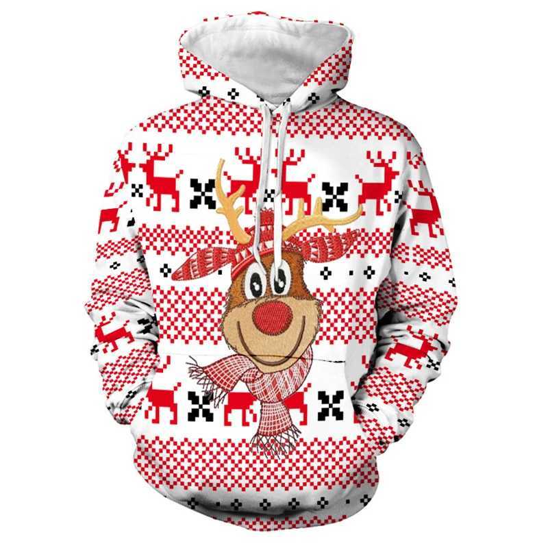 Cute Christmas reindeer scarf 3D printed mens hoodie fashionable Christmas gift womens zipper autumn casual sportswear Y2k sportswear Y241016