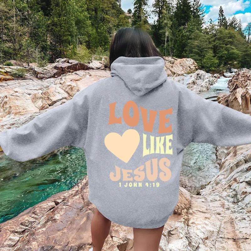 Women's Hoodies Love Like Jesus Letter Print Christian Hoodie For Women Casual Comfortable Warm Tops Oversize Sweatshirt Trend Female