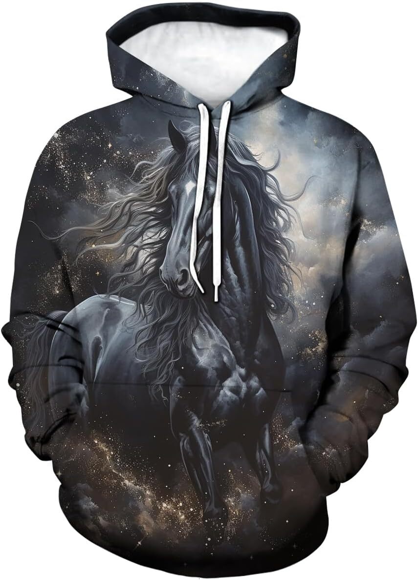 Hoodie for Mens Womens Unisex Horse Hoodie Men 3D Animal Pattern Novelty Hoodies Funny Long Sleeve Pullover Hoodie Graphic Pullover Long Sleeve Fashio