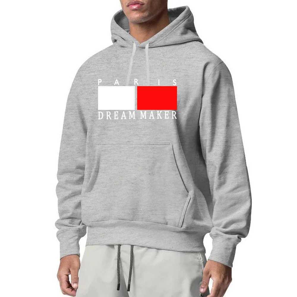 Fashionable mens hooded sweatshirt street casual sports style long sleeved and kangaroo pocket wool sweatshirt suitable for autumn and winter Y241016