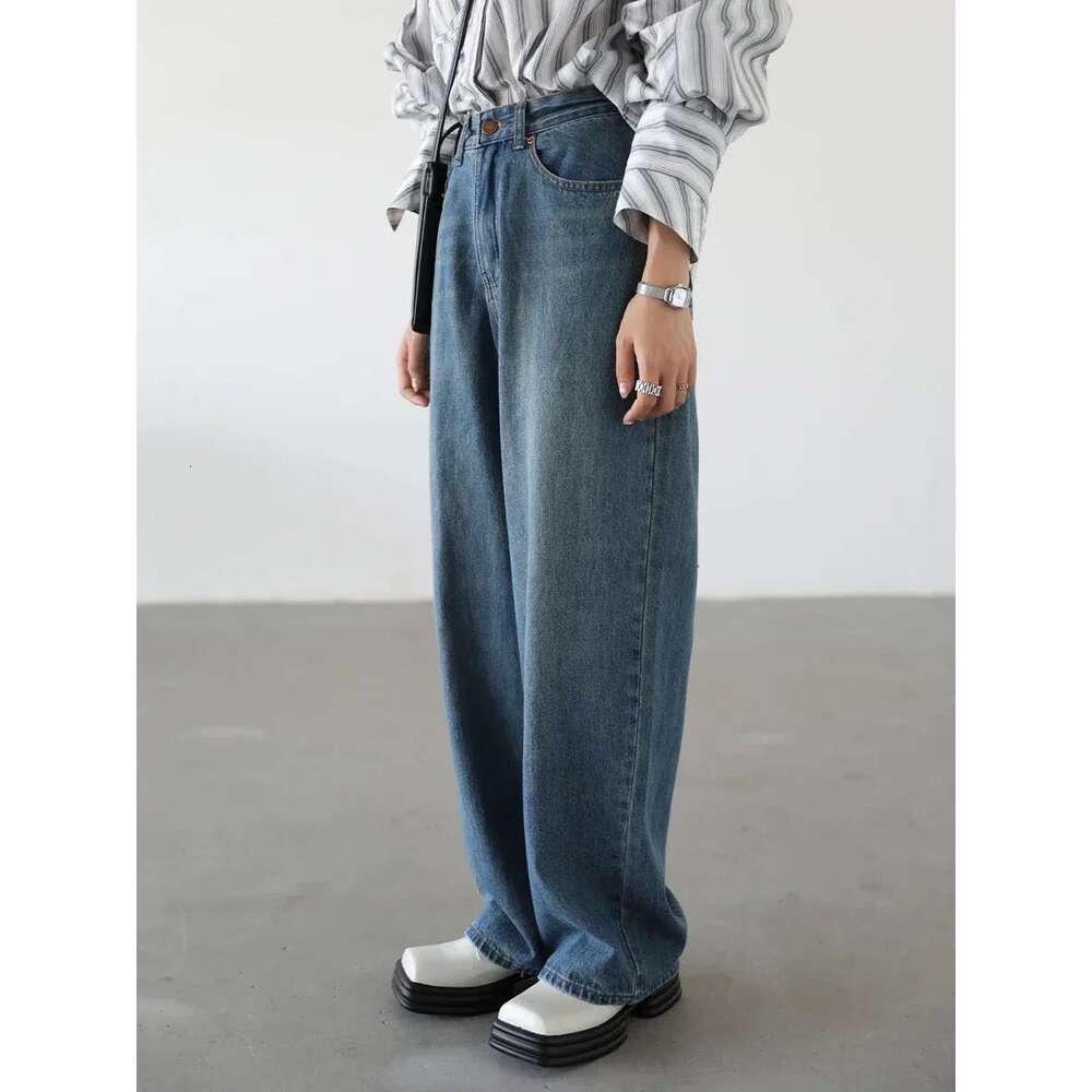 CHIC VEN Women's Denim Pants Blue Wide Leg Jeans Cotton High Waist Casual Loose Trousers Office Ladies Woman Spring Autumn 2023