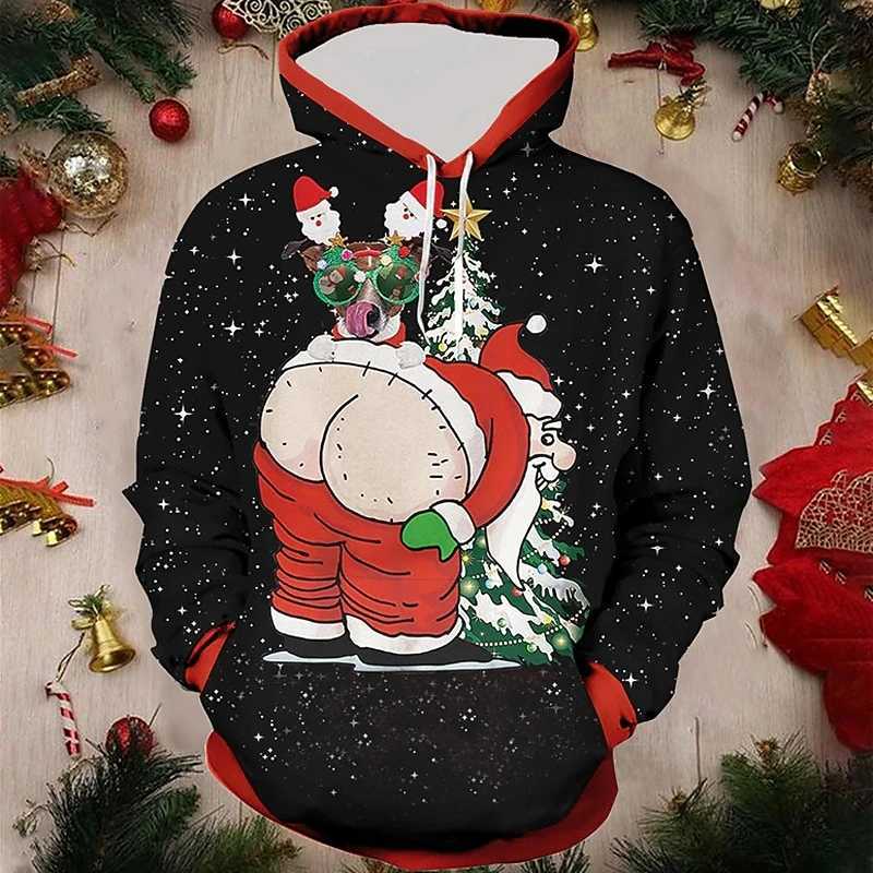 Interesting Santa Claus print mens sportswear hip-hop trend Harajuku y2k clothing fashion casual hoodie autumn loose zipper Y241016