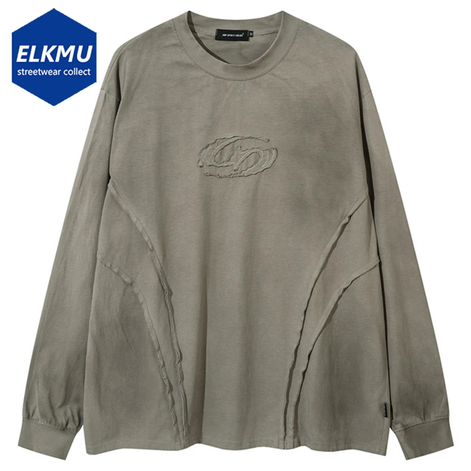 Hip Hop Oversized Long Sleeve T Shirts Dirty Tie Dye Splicing Harajuku Streetwear T-shirt Men Loose Casual Tee Tops Y2K 2024 241015