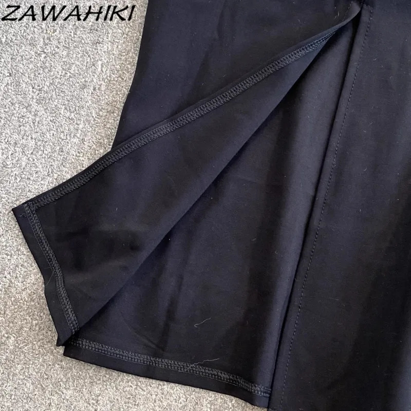 Evening Dress for Women Patchwork Pleated Button Vestidos Contrast Color Flare Sleeve Femme Robe Temperament Ropa Mujer 241007