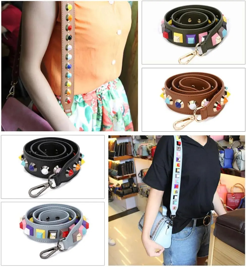 90cm leather bag shoulder strap color rivet stud handbag handle cross body replacement belt accessories customization 241008 4