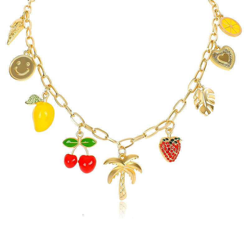 Bohemian style cherry necklace strawberry heart-shaped star pendant mermaid bow dolphin shell tassel paperclip