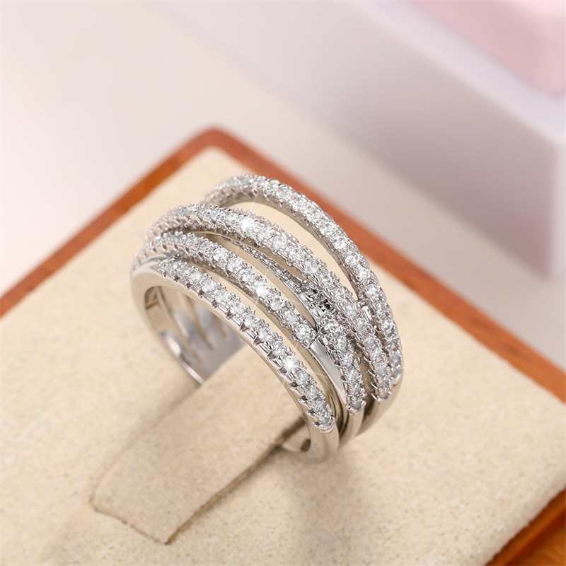 Cluster rings hip-hop men women 925 silver retro geometric line winding crystal ring irregular multi-layer diamond ring luxury wedding jewelry birthda