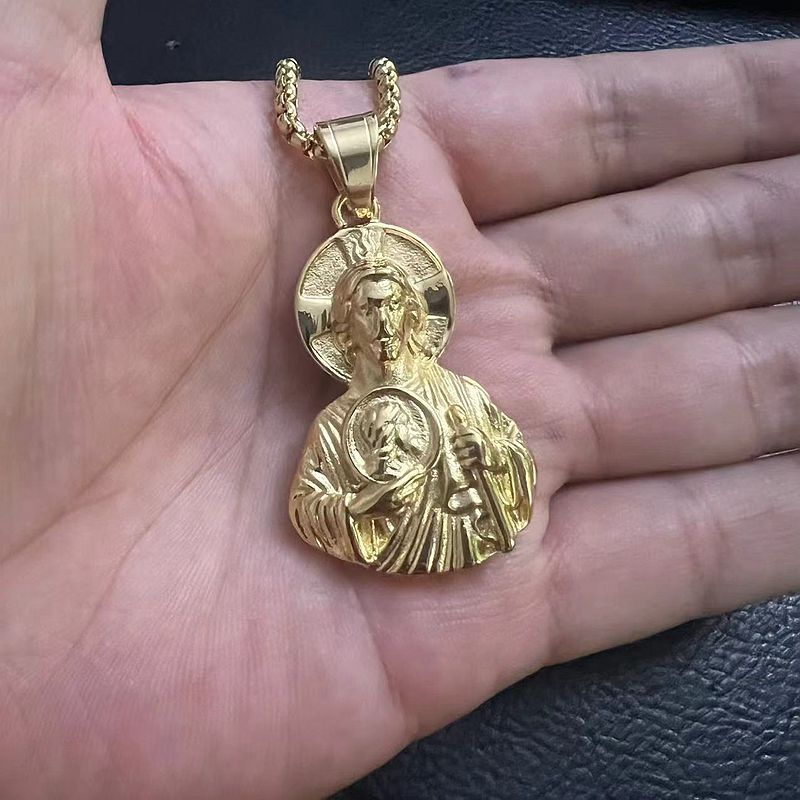 Hip Hop St Jude Pendant Necklace Stainless Steel 18K Gold Plated Jewelry