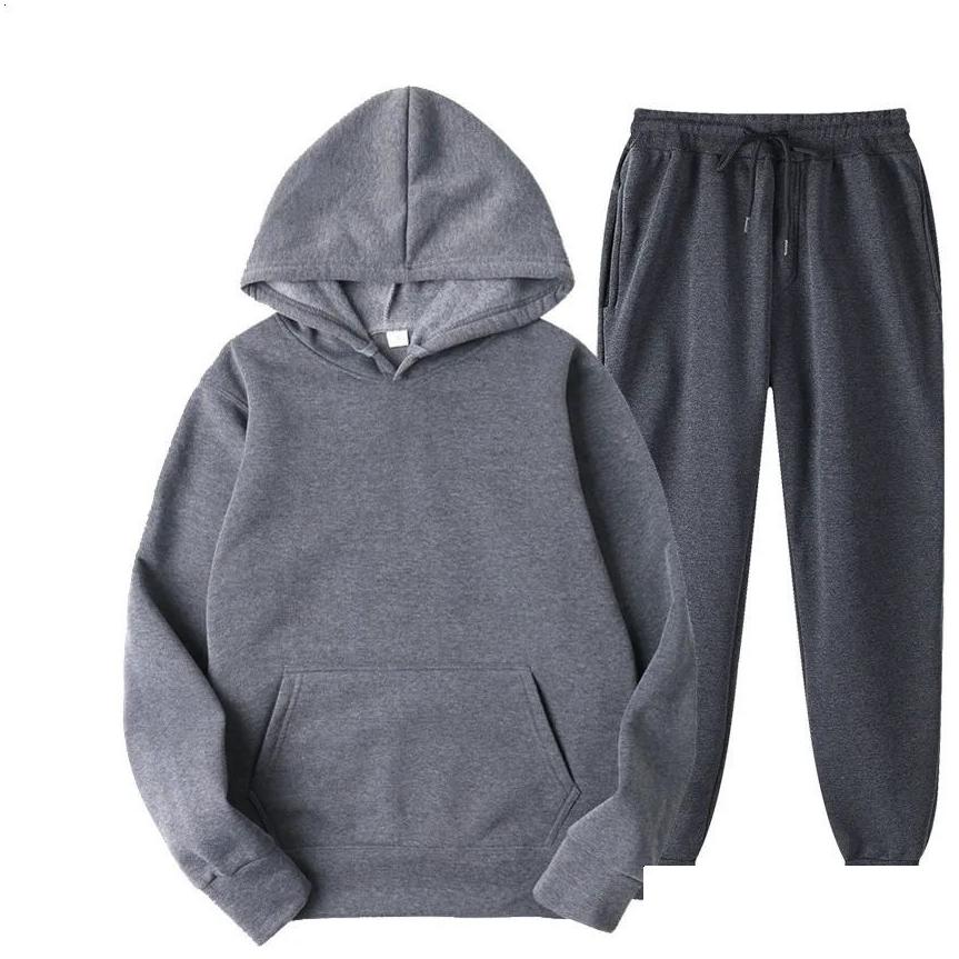 Tracksuits Mens Female Tracksuit Casual Jogging Suit Sweatshirt Set Hoodies Sweatpant 2Pcs Fashion Warm Solid Colors Loose Sportswear Dh7Eb