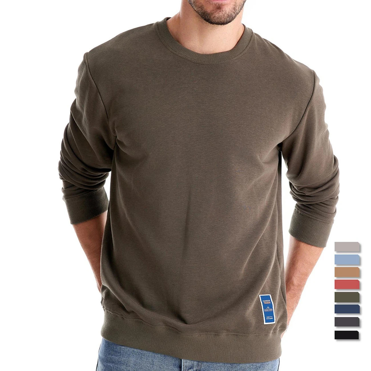 AIOPESON Cottonblend Mens Crew Neck Solid Color Sweatshirts Pullover Casual Sport Sweatshirt for Men 241011