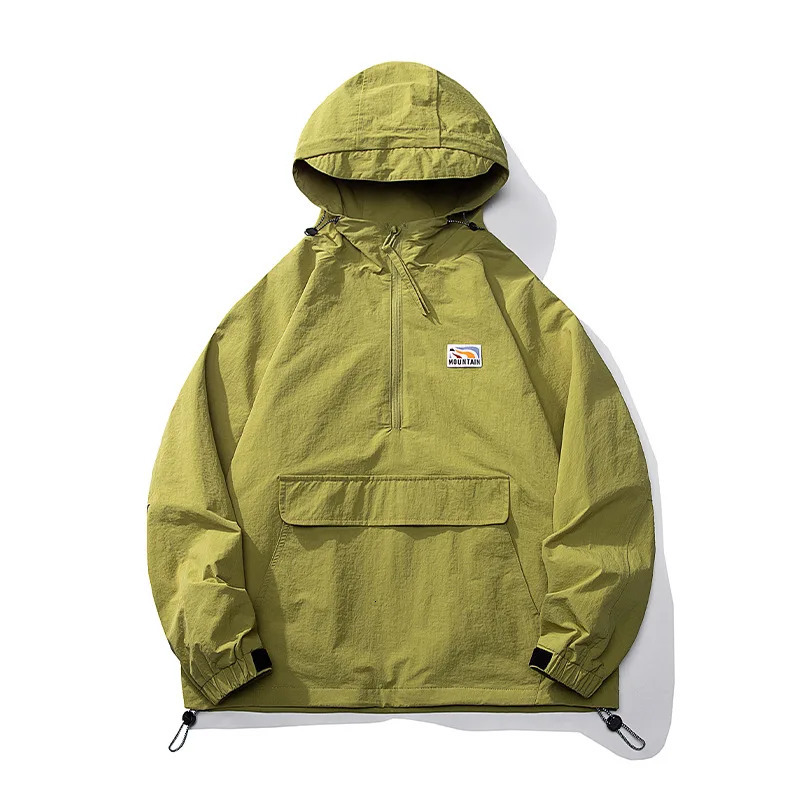 Mens Anorak jacket mens hip-hop jacket autumn windproof patch work and leisure streetwear mens outdoor coat top 4XL 241015