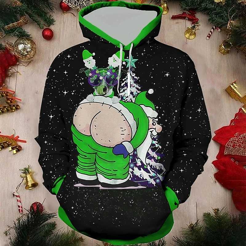 Interesting Santa Claus print mens sportswear hip-hop trend Harajuku y2k clothing fashion casual hoodie autumn loose zipper Y241016