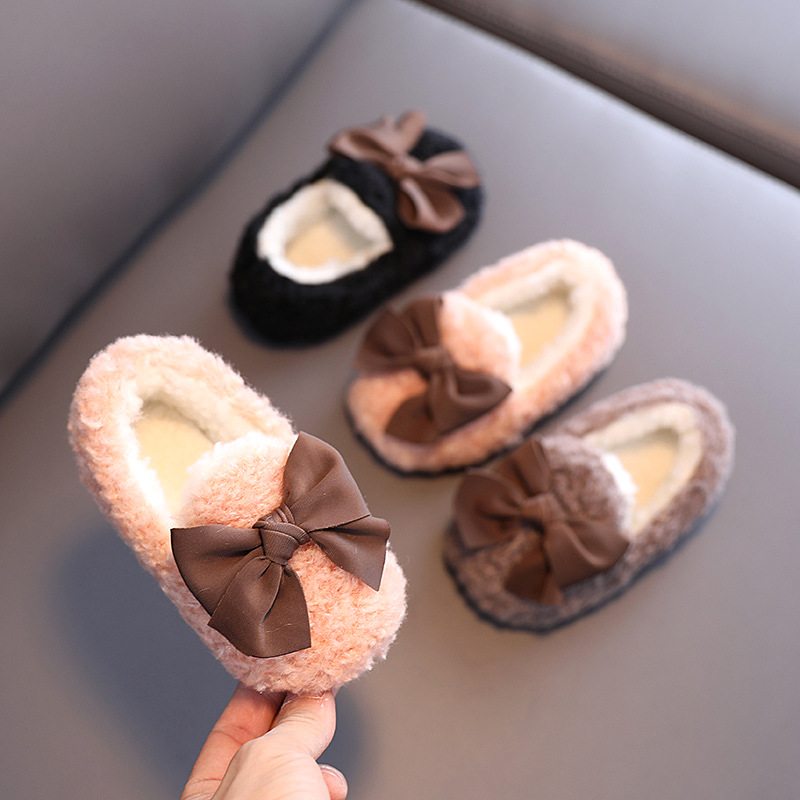 Girls Winter Shoes Big Bow Cute Tie Baby Toddler Casual Shoes Cutefeet Children Slip-on Flats Kid Cotton-padded Warm Fur Enfant Princess Shoes Sizes 2