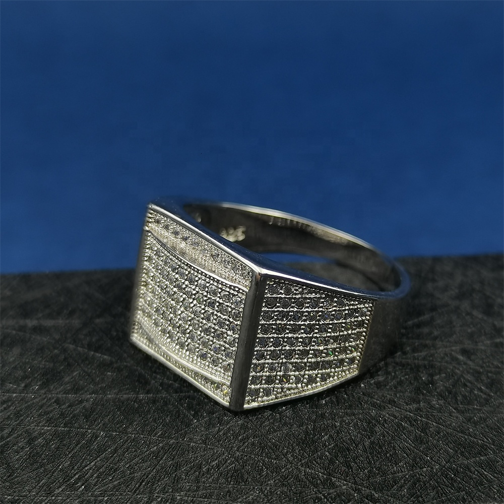 Hotsale Hiphop Jewelry Sier Rings Zircon Moissanite Dia Rhodium Gold Plating Iced Out Finger Ring For Men