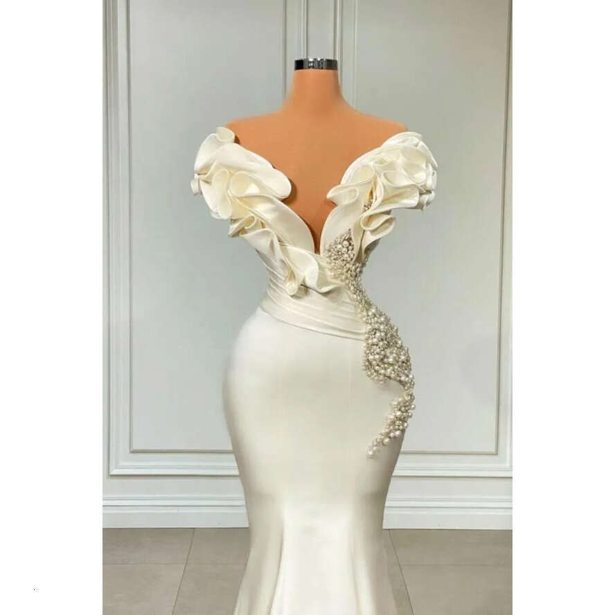 Evening Satin Mermaid Elegant Dresses Off The Shoulder Ruffles Or Length Wers Beaded Pearls Long Party Ocn Prom Gowns Formal Wears Bc10991