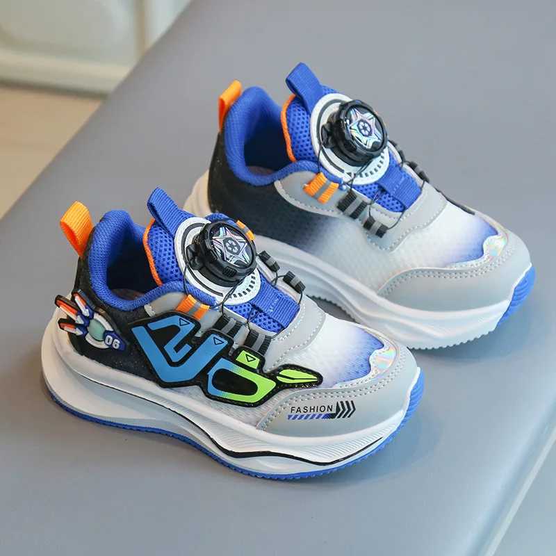Childrens spring autumn boys casual rotating button girls running baby breathable mesh sports shoes H260130