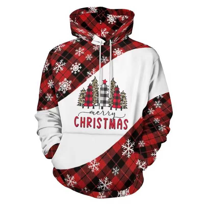 Christmas Mens 3D Printed Womens Christmas Elk Hoodie Mens Pull up Long Sleeve Hoodie Snowman Sportswear Mens Hoodie Y241016