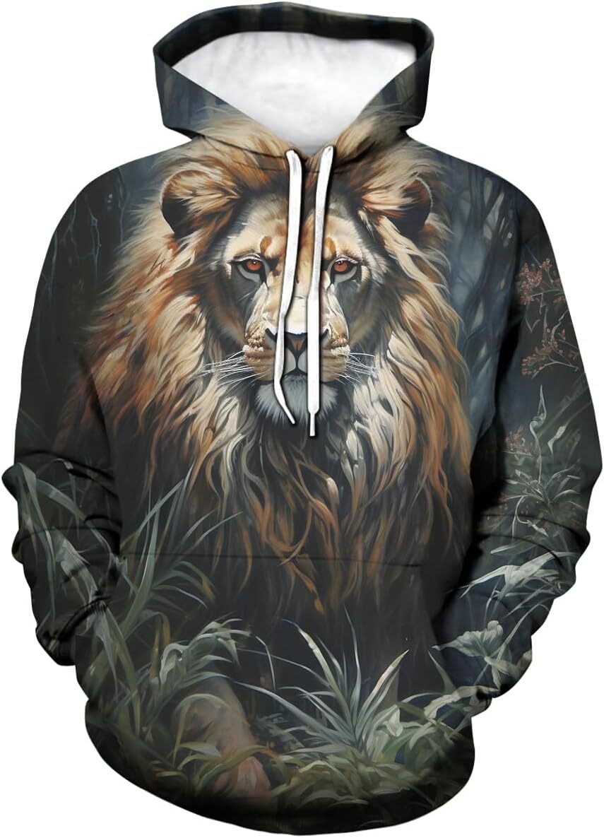 Hoodie for Mens Womens Mens Novelty 3D Animal Pattern Hoodies Lion King Long Sleeve Drawstring Sweatshirt Hoodie Graphic Hoodies sweatshirt Fashionabl