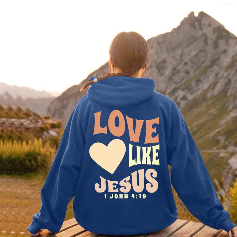 Women's Hoodies Love Like Jesus Letter Print Christian Hoodie For Women Casual Comfortable Warm Tops Oversize Sweatshirt Trend Female