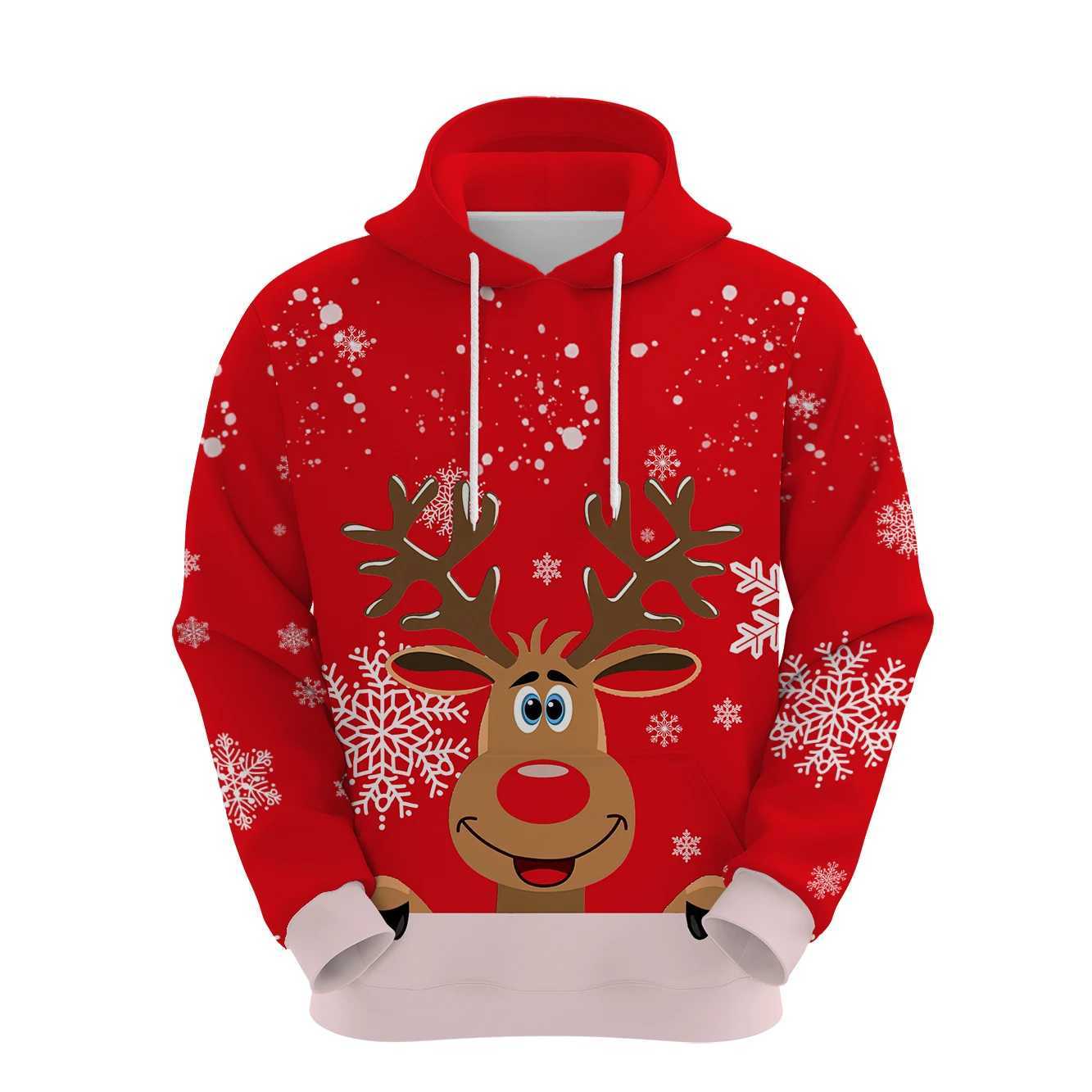 New Super Size Hoodie Mens Santa Claus Deer Cartoon Pattern 3D Printed Sports Shirt Long Sleeve Top Street Clothing Y241016