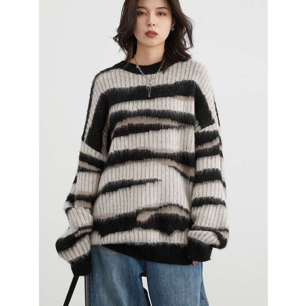 CHIC VEN Women Thick Sweaters Long Sleeve Pit Stripe Irregular Jumpers Lazy Knit Pullovers Female Top Autumn Spring 2023