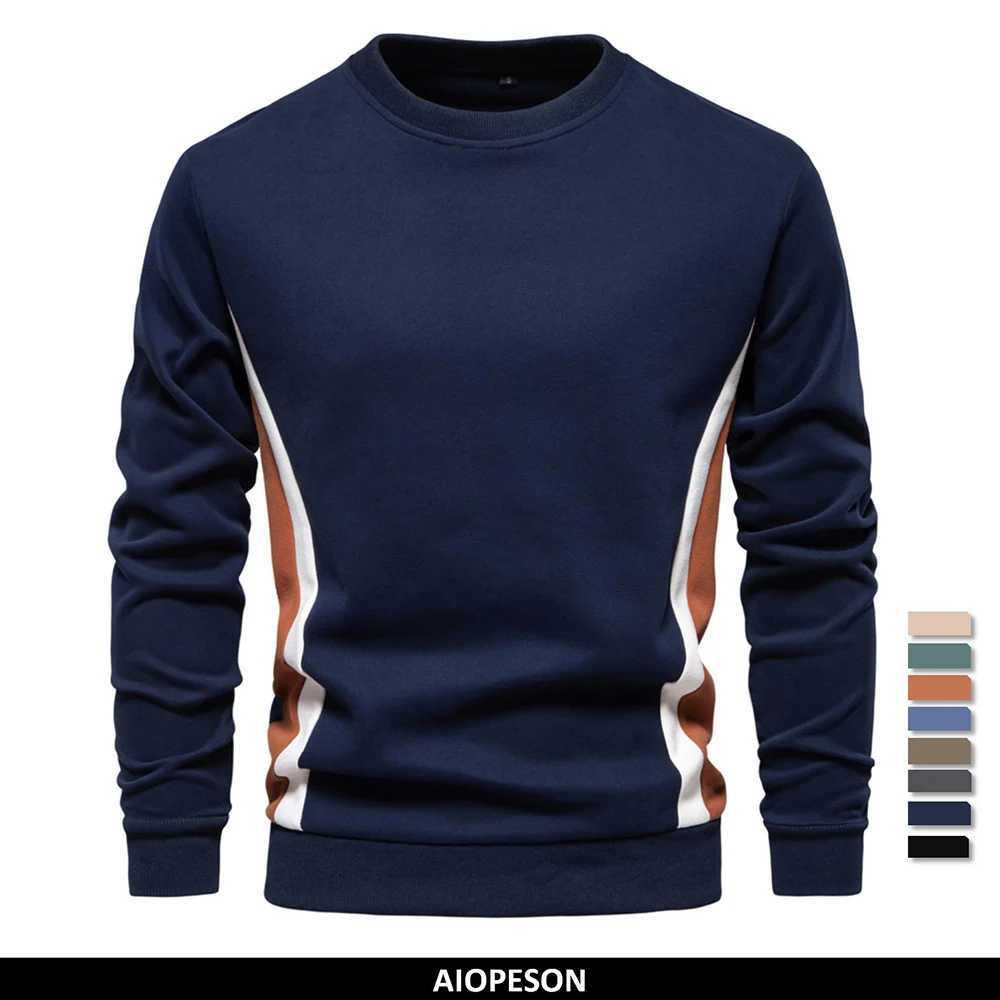 AIOPESON mens patch cotton blend staff collar sweater fashionable casual sports round neck zipper mens sweater Y241016