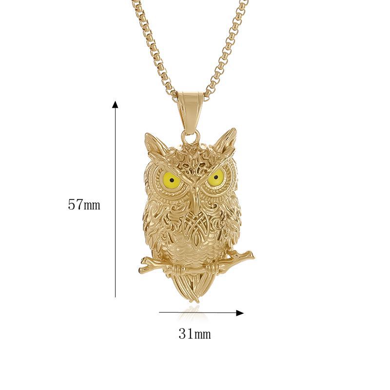 Hip Hop Owl Pendant Necklace Stainless Steel 18K Gold Plated Men Boy Jewelry
