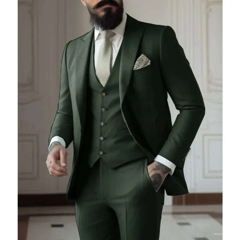 Light Green Suits Men Suits 3 Pieces Wedding Wear Business Male Groom Wedding Dress Jacket Vest Pants Set Blazers Man Fahion 241015