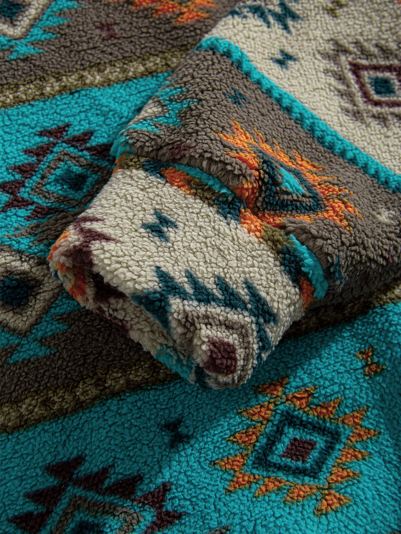 Mens Sweatshirt Aztec Fleece Jackets Fuzzy Sherpa Pullover Sweatshirts Winter Coats Western Vintage Ethnic Printed Sweaters 241016